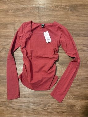 wild fable Square Neck Long Sleeve Top - Brick Red